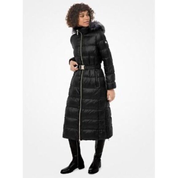 Michael Kors Faux Fur-Trim Quilted Nylon Puffer Coat Black M - Picture 6 of 6
